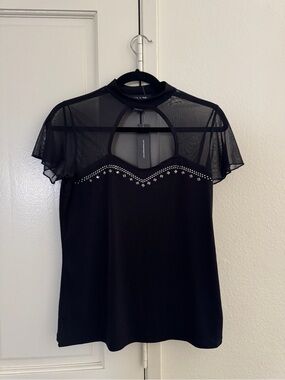 Adele & May Mesh Mock Neck Studded Top | NWT, Size S